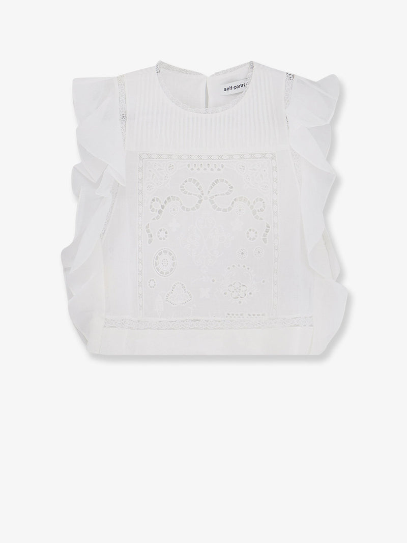 Self-Portrait Self-Portrait Ramie Top with Lace Inserts White - World Class Fashion
