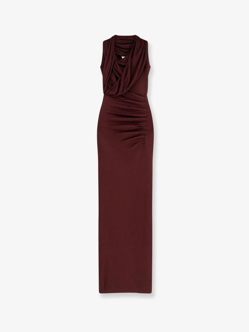 Self-Portrait Self-Portrait Draped Knitted Long Dress Brown - World Class Fashion