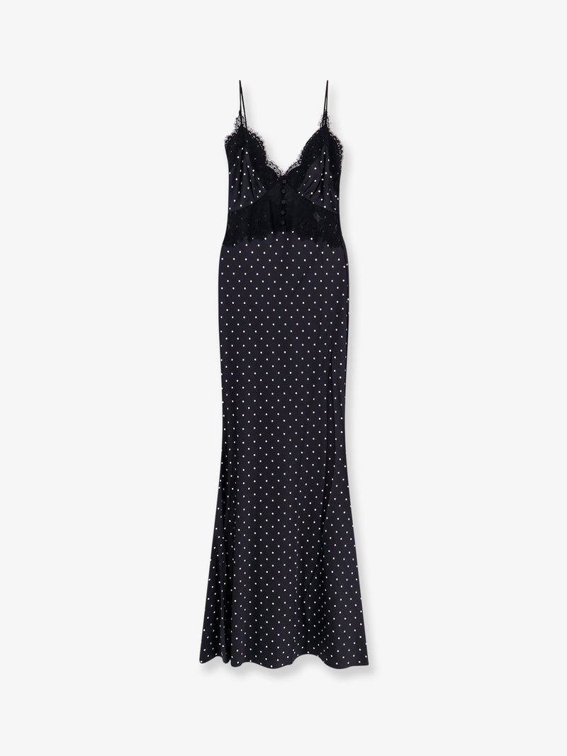 Self-Portrait Self-Portrait Polka-Dots Satin Long Dress Black and White - World Class Fashion