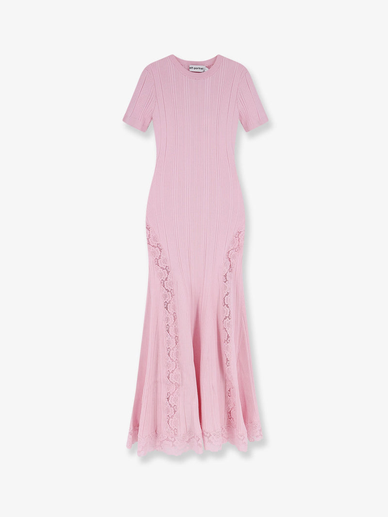 Self-Portrait Vestido Midi con Encaje de Punto Self-Portrait Rosa - World Class Fashion