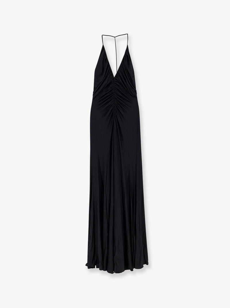 Self-Portrait Self-Portrait Vestido Largo Fruncido de Punto Negro - World Class Fashion