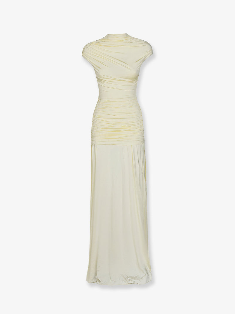 Self-Portrait Vestido largo de punto drapeado Self-Portrait amarillo - World Class Fashion