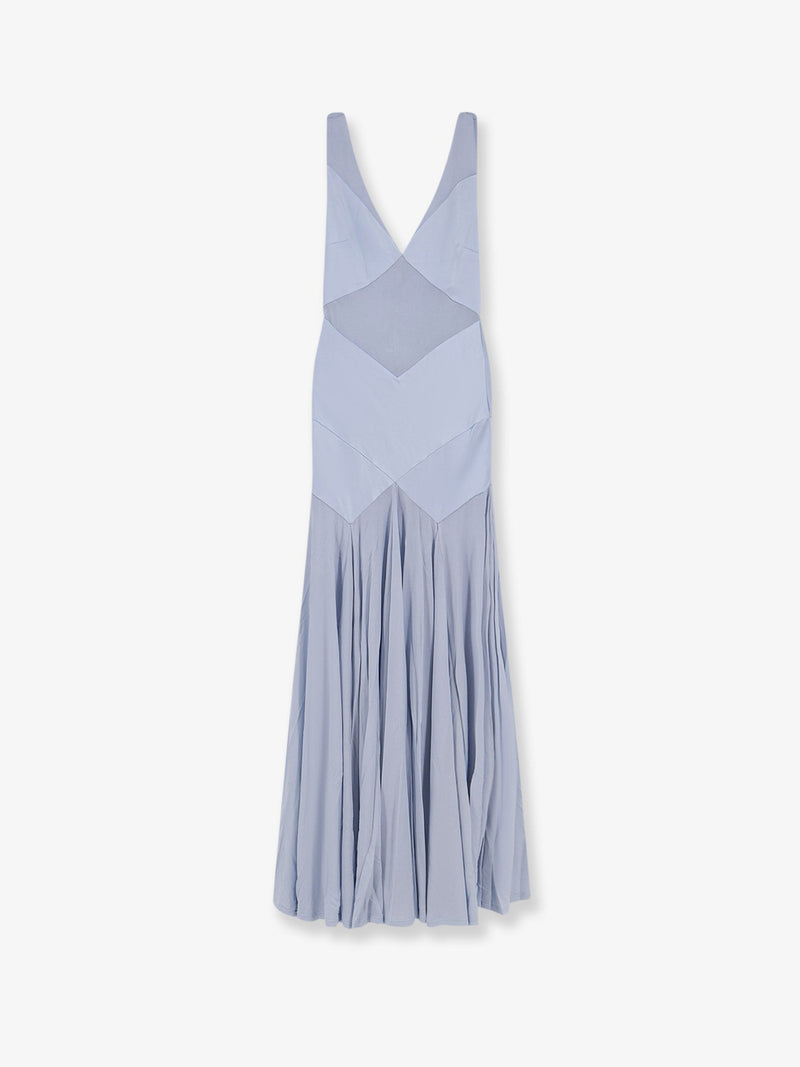 Self-Portrait Vestido Maxi de Punto Jersey con Manga Larga Azul - World Class Fashion