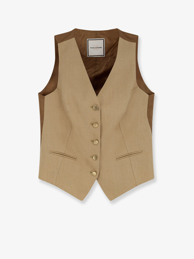 Tagliatore Tagliatore Linen Vest Beige Women - World Class Fashion