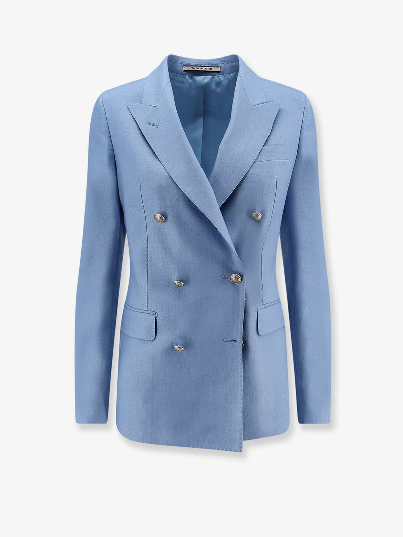Tagliatore Tagliatore Parigi Double-Breasted Linen Blazer Blue - World Class Fashion