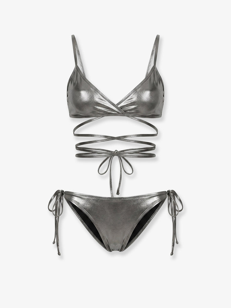 The Attico The Attico Il Primo Bagno Metallic Bikini Silver - World Class Fashion