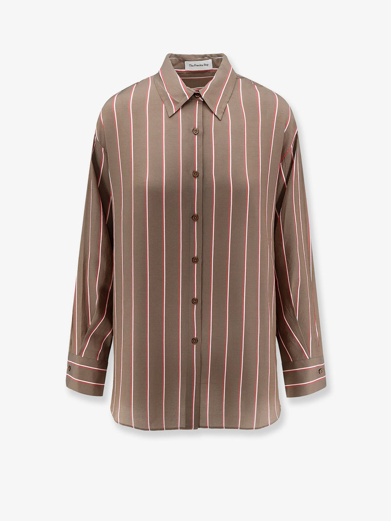 The Frankie Shop The Frankie Shop Peri Fluid Viscose Silk Shirt Brown Stripe - World Class Fashion