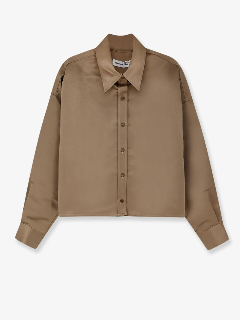 The Frankie Shop The Frankie Shop Arlen Satin Boxy Shirt Beige - World Class Fashion