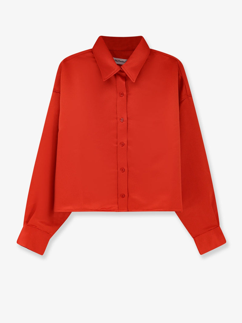 The Frankie Shop The Frankie Shop Arlen Satin Boxy Shirt Red - World Class Fashion