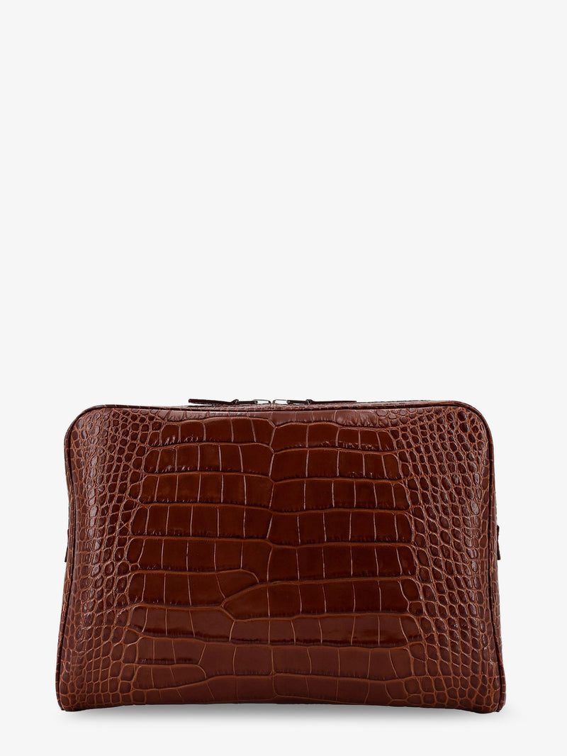 Tom Ford Estuche para laptop Tom Ford de cuero marrón con estampado de cocodrilo - World Class Fashion