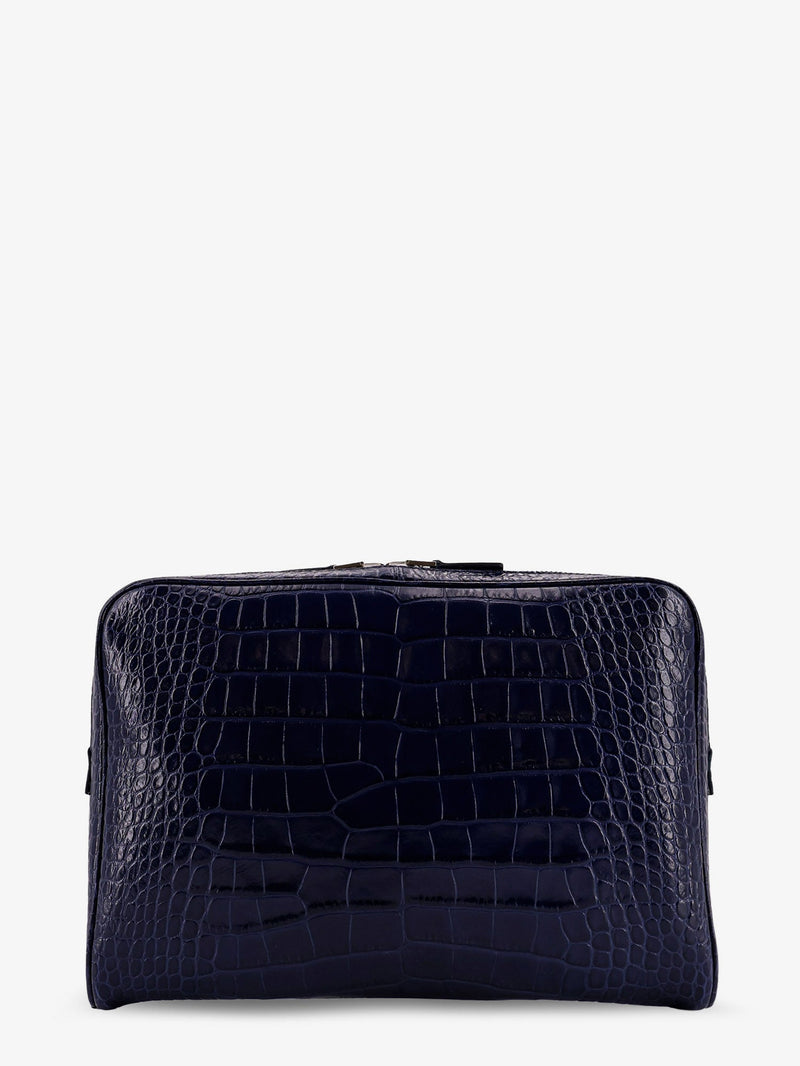 Tom Ford Tom Ford Croco Print Leather Laptop Pouch Blue - World Class Fashion