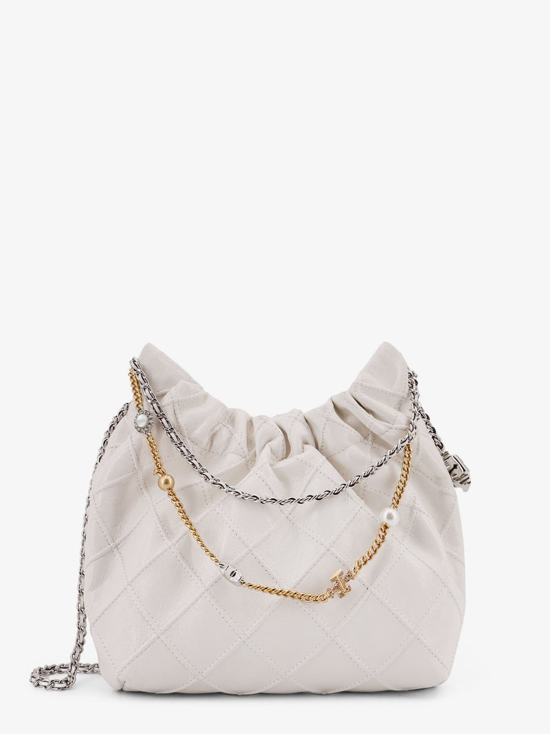 Tory Burch Tory Burch Fleming Mini Hobo Leather Crossbody Bag White - World Class Fashion
