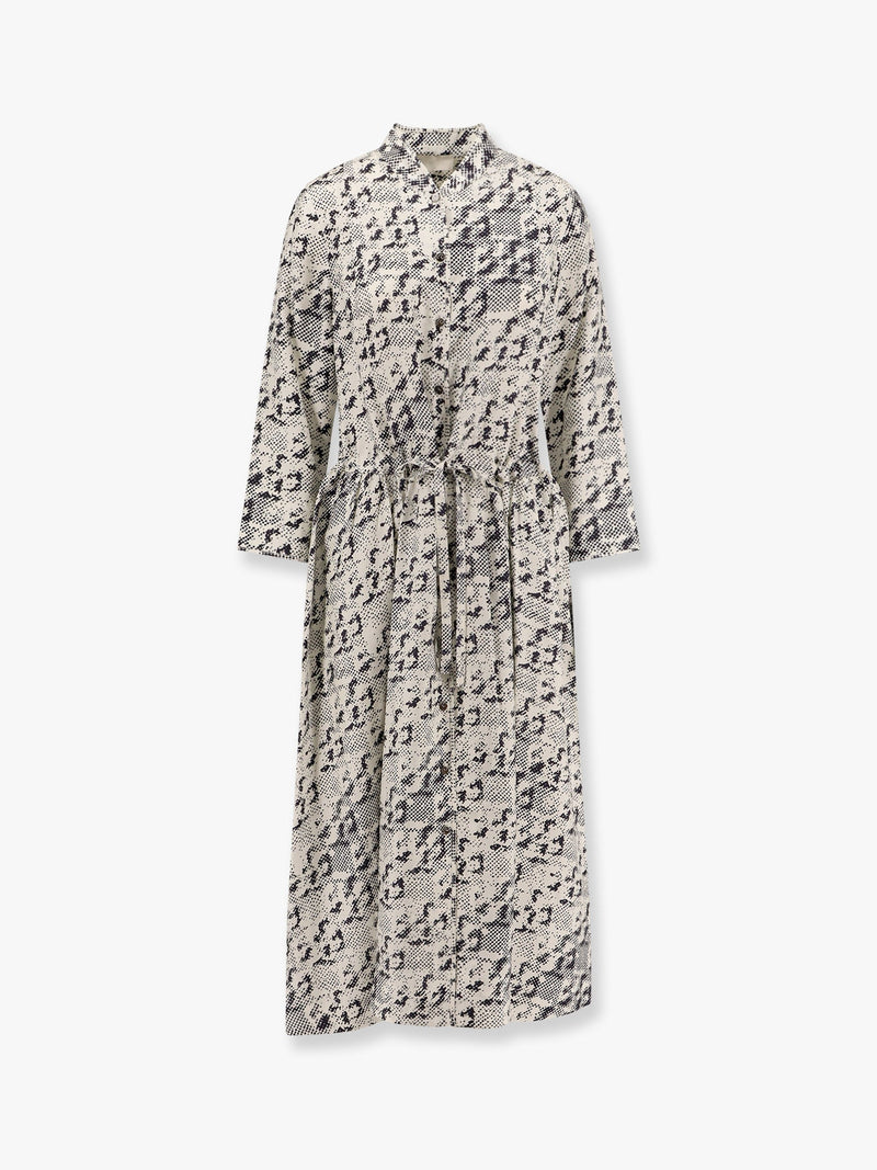 Tory Burch Vestido de seda Tory Burch con logo pixelado gris - World Class Fashion