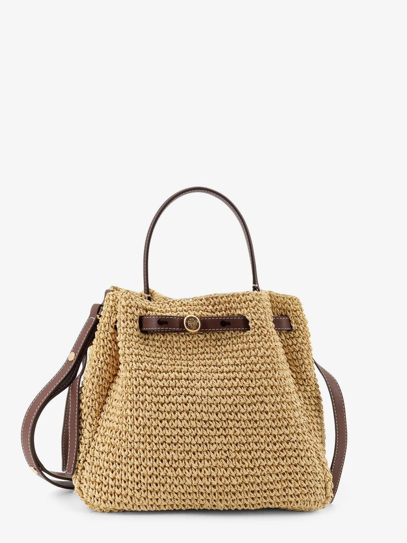 Tory Burch Tory Burch Romy Raffia and Leather Bucket Bag Beige - World Class Fashion