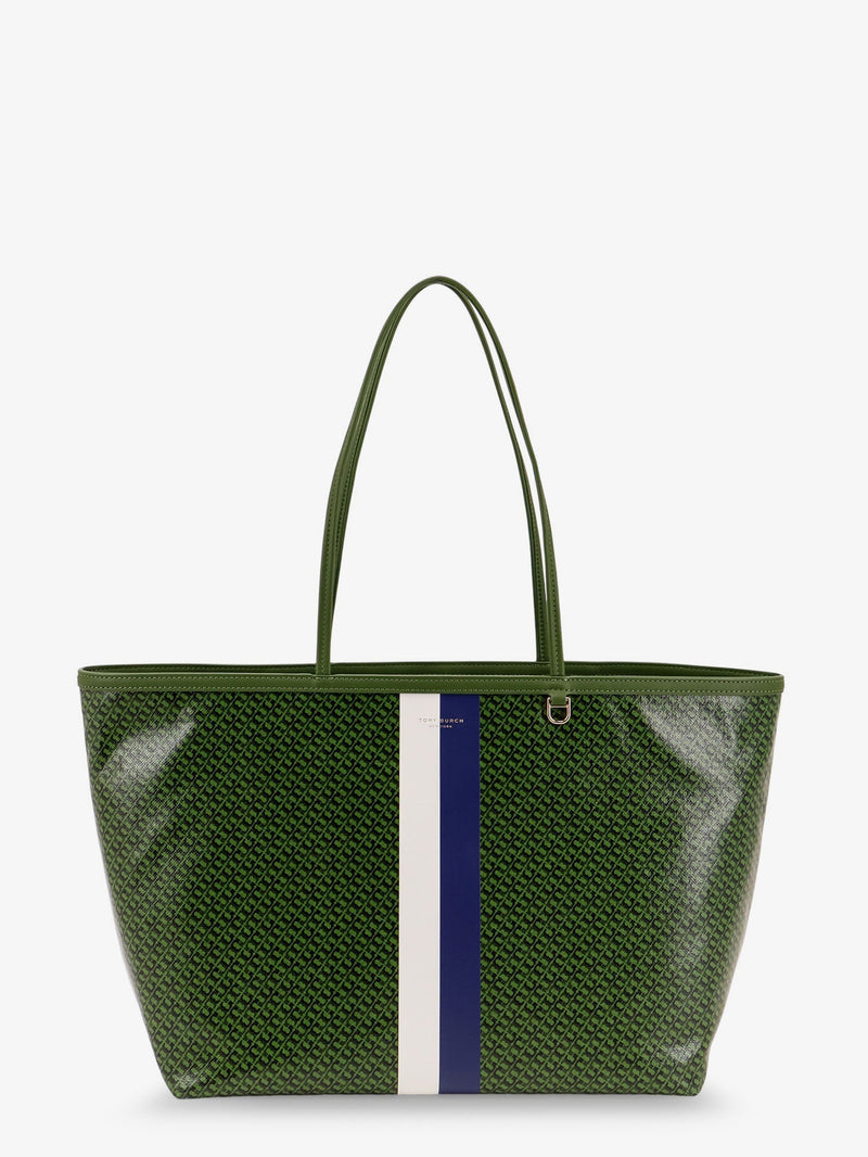 Tory Burch Tory Burch Coated Canvas Racer Tote Green - World Class Fashion