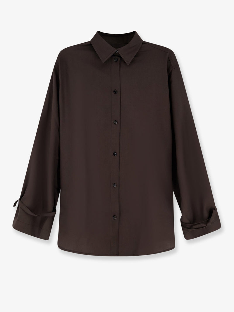 Toteme Toteme Tie-Cuff Wool Shirt Brown - World Class Fashion