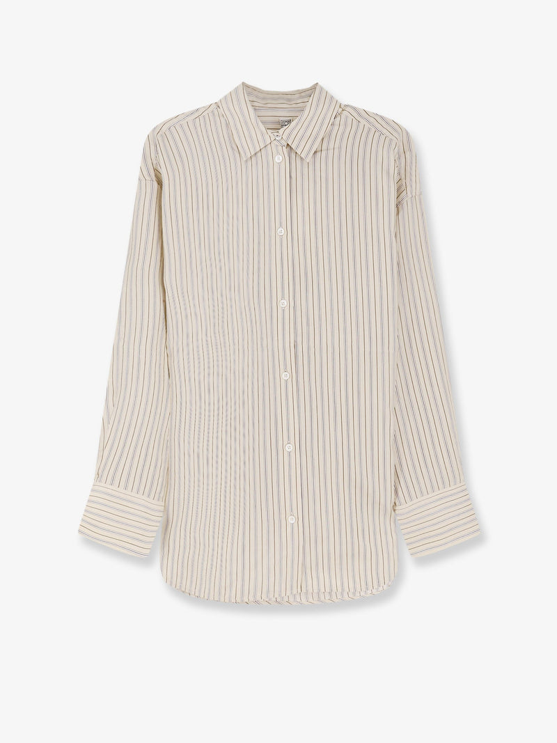 Toteme Toteme Oversized Striped Silk Shirt Beige - World Class Fashion