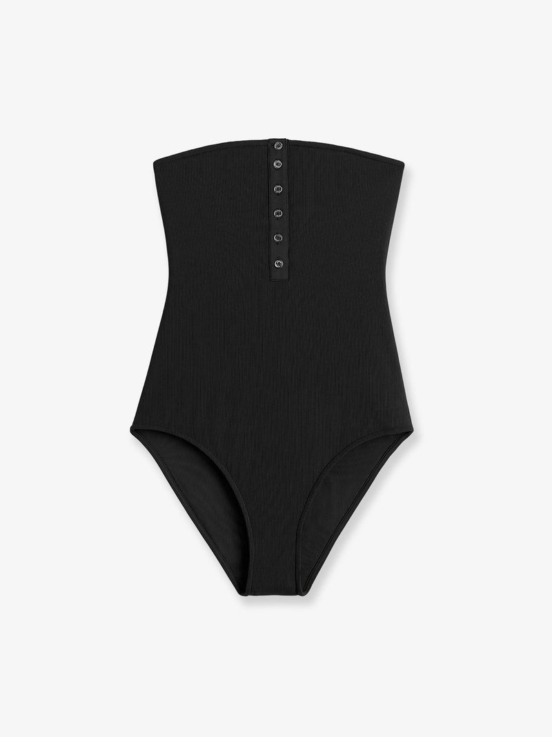 Toteme Toteme Ribbed Knit One-Piece Swimsuit Black - World Class Fashion