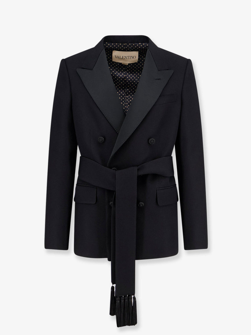Valentino Blazer de lana virgen con cinturón Valentino Negro - World Class Fashion