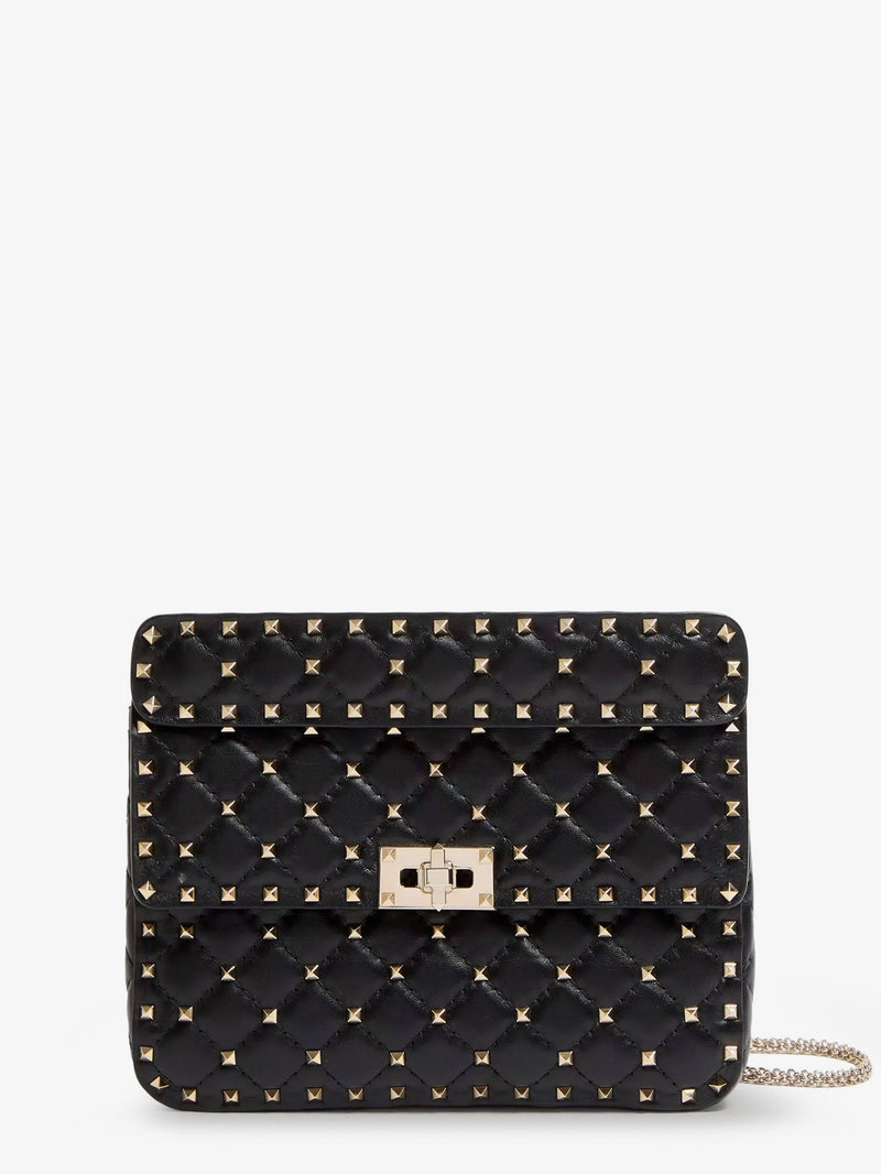 Valentino Garavani Valentino Garavani Rockstud Spike Leather Crossbody Bag Black - World Class Fashion