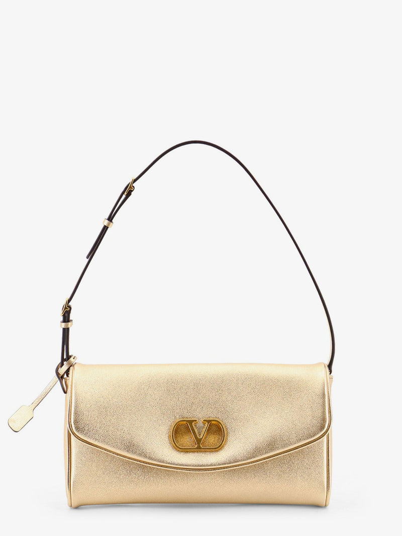 Valentino Garavani Bolso de hombro Valentino Garavani Devain de piel laminada en oro - World Class Fashion