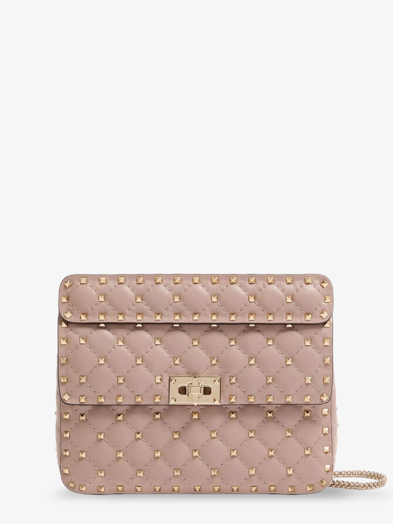 Valentino Garavani Valentino Garavani Rockstud Spike Leather Crossbody Bag Beige - World Class Fashion