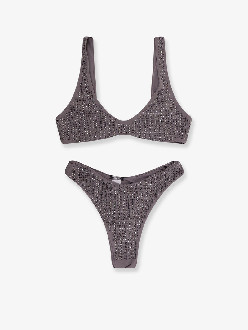 Venuja Venuja Nylon Bikini with Rhinestones Grey - World Class Fashion