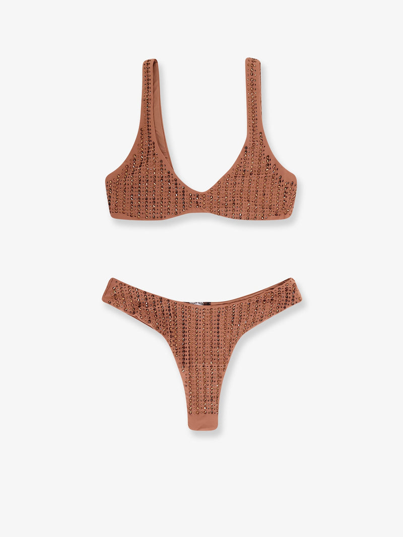 Venuja Venuja Nylon Bikini with Rhinestones Mocha - World Class Fashion