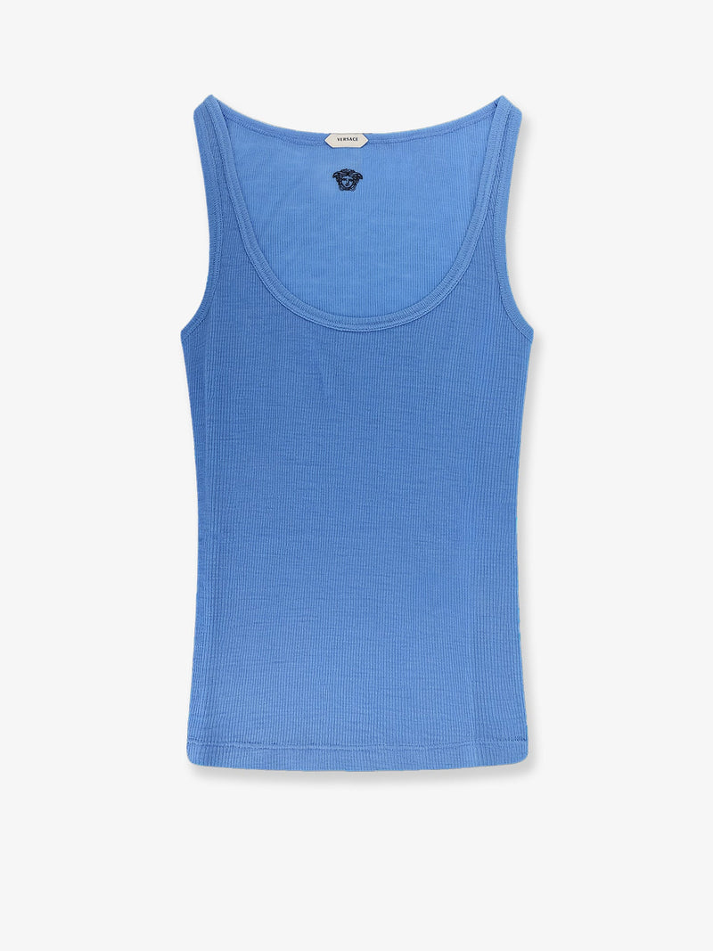 Versace Versace Wool Tank Top With Back Logo Blue - World Class Fashion