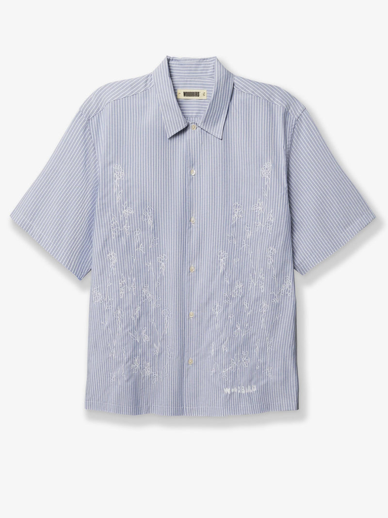 Woodbird Woodbird Wbwang Ox Flower Striped Cotton Shirt Blue - World Class Fashion