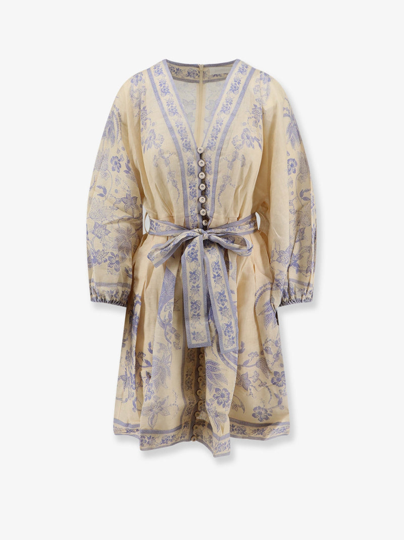 Zimmermann Zimmermann Indra Printed Linen Dress Beige - World Class Fashion