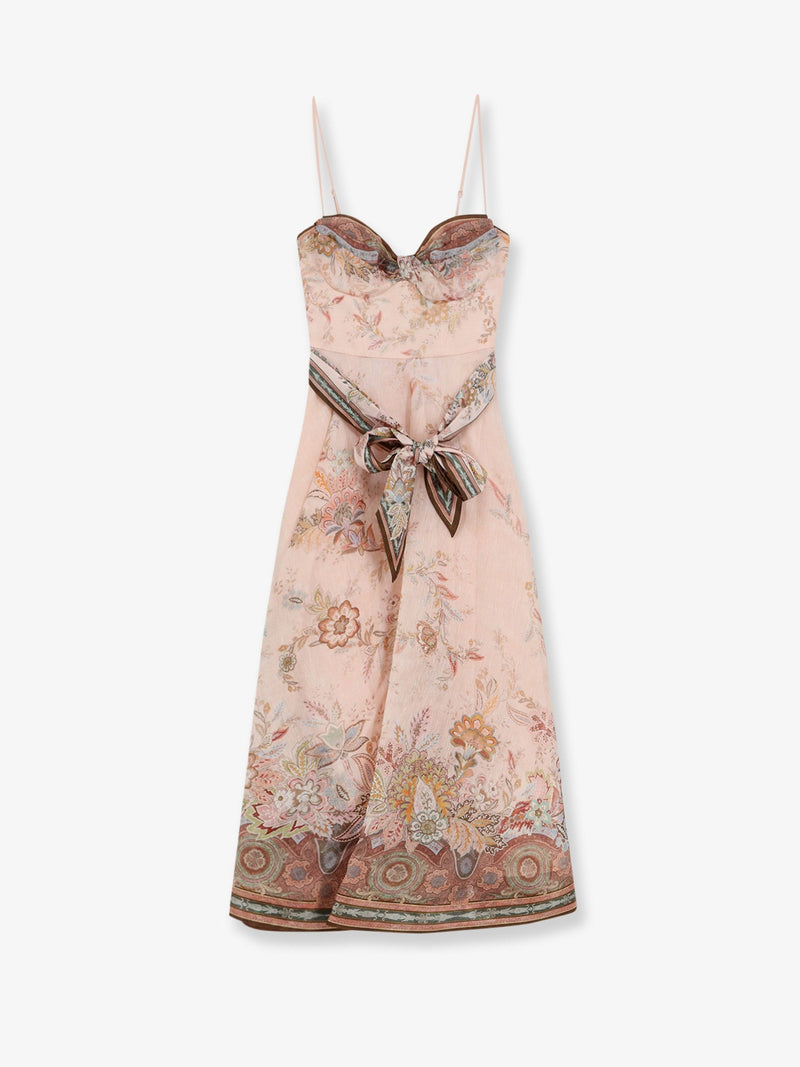 Zimmermann Zimmermann Alchemy Silk Linen Midi Dress Pink - World Class Fashion