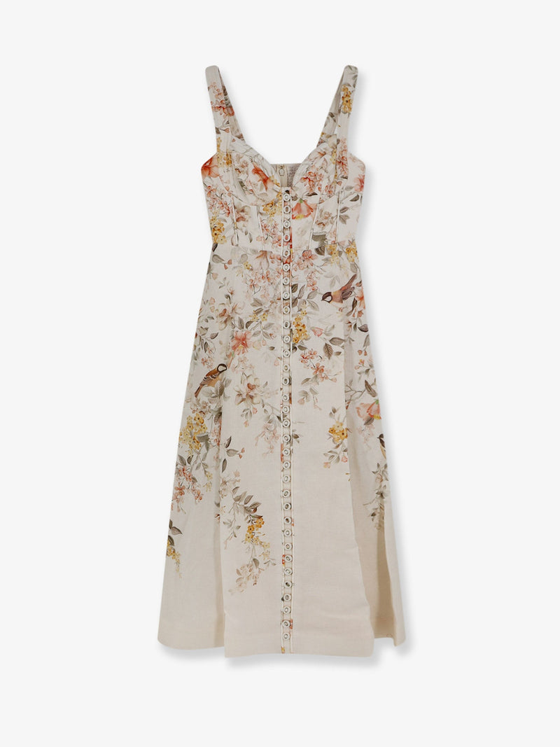 Zimmermann Zimmermann Luna Linen Midi Dress Beige Women - World Class Fashion