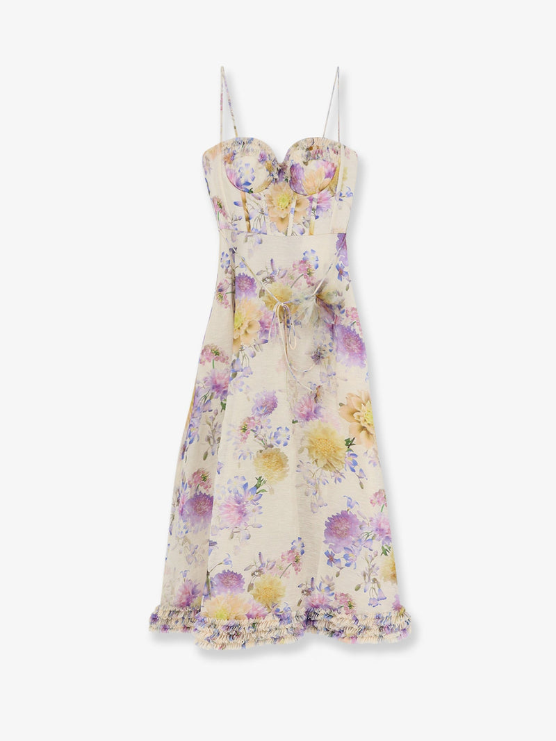 Zimmermann Zimmermann Luna Silk And Linen Blend Midi Dress Beige - World Class Fashion