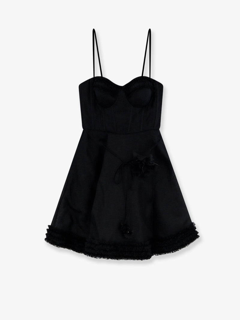 Zimmermann Zimmermann Luna Linen Silk Blend Mini Dress Black - World Class Fashion