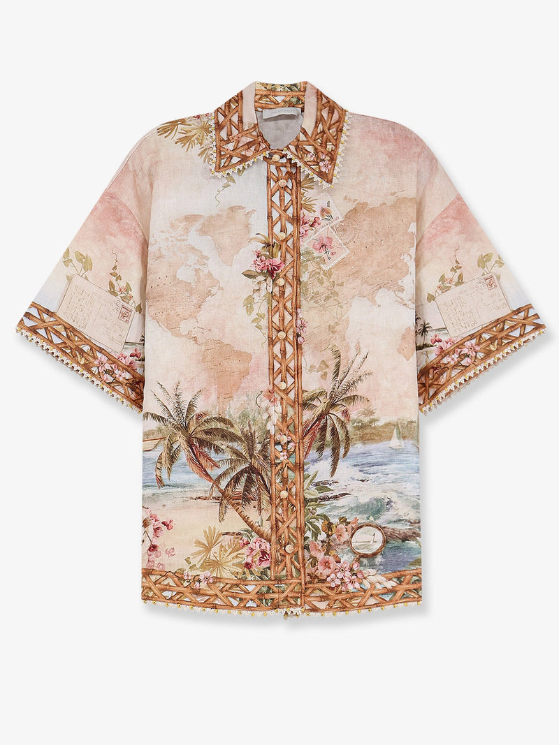 Zimmermann Zimmermann Mahon Linen Shirt With Blue Island Map Print - World Class Fashion