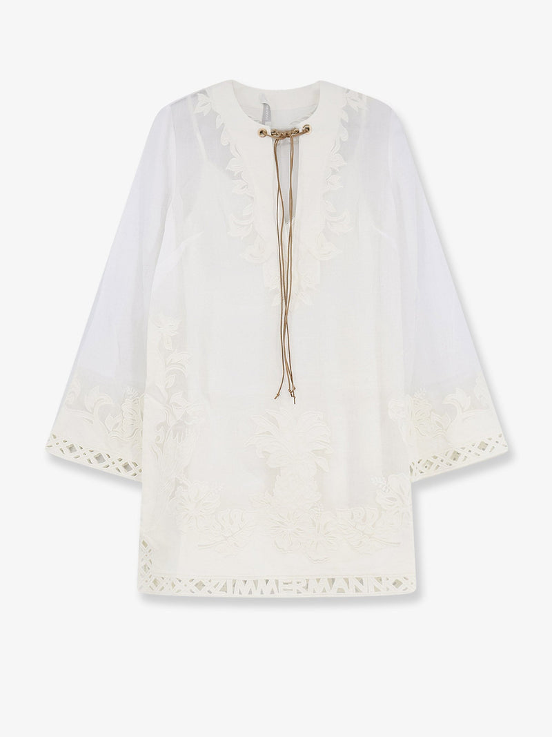 Zimmermann Zimmermann Indra Ramie Long Dress With All-Over Embroidery - World Class Fashion