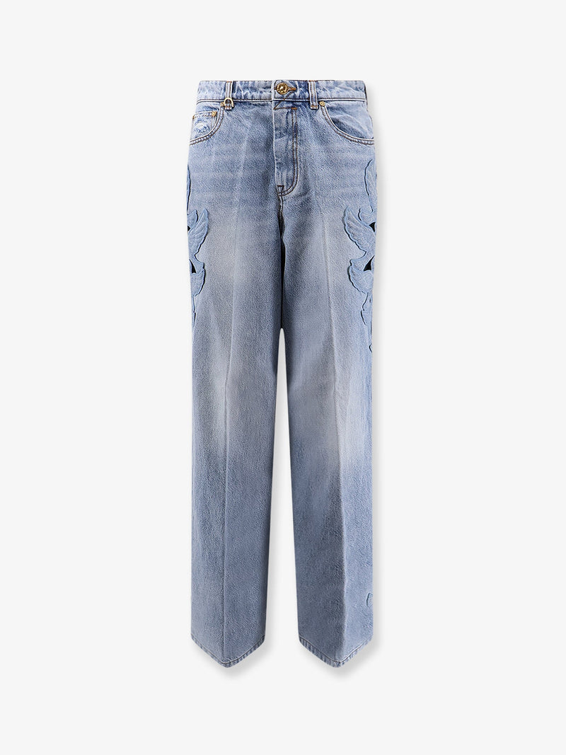 Zimmermann Zimmermann Alchemy Applique Relaxed Flare Blue Denim Jeans - World Class Fashion