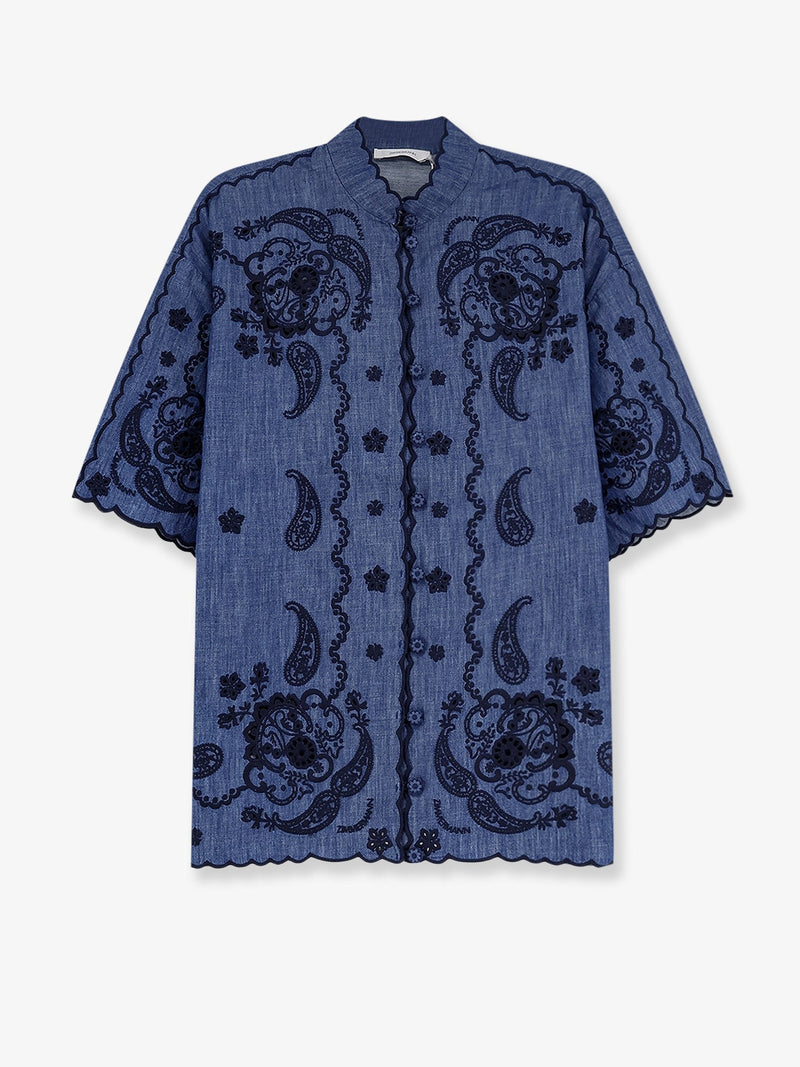 Zimmermann Zimmermann Aster Denim Shirt With All-Over Contrasting Embroidery - World Class Fashion