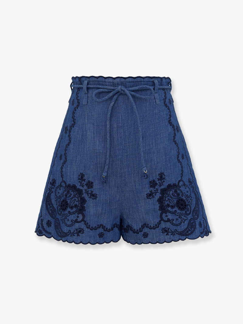 Zimmermann Zimmermann Aster Embroidered Denim Shorts - World Class Fashion