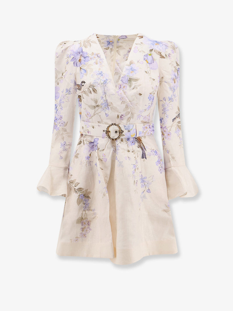 Zimmermann Zimmermann Luna Short Linen Dress Beige - World Class Fashion