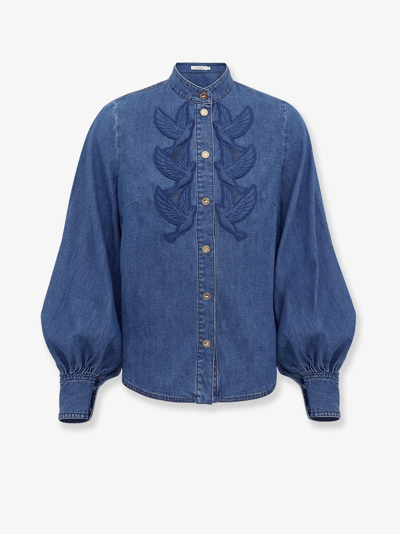 Zimmermann Zimmermann Denim Shirt With Cut-Out Embroidery - World Class Fashion
