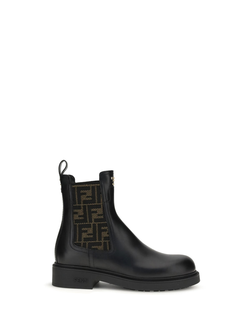 Fendi Fendi FF Leather and Fabric Ankle Boots Black - World Class Fashion