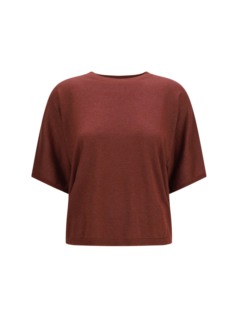 Brunello Cucinelli Brunello Cucinelli Short-sleeve Cashmere Silk Sweater Red Bean - World Class Fashion