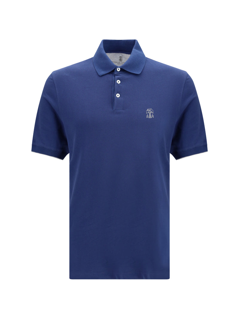Brunello Cucinelli Brunello Cucinelli Cotton Polo Avio Colorato+Grigio Chiaro - World Class Fashion