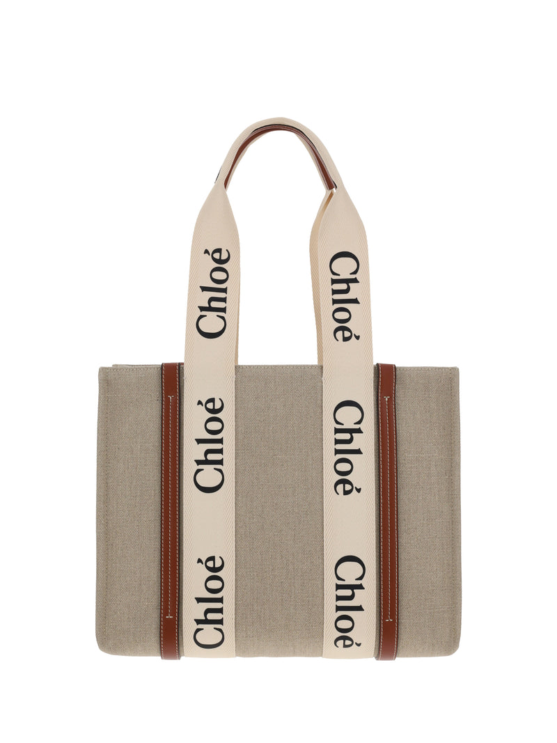Chloe Chloé Woody Canvas Shoulder Bag White Brown - World Class Fashion