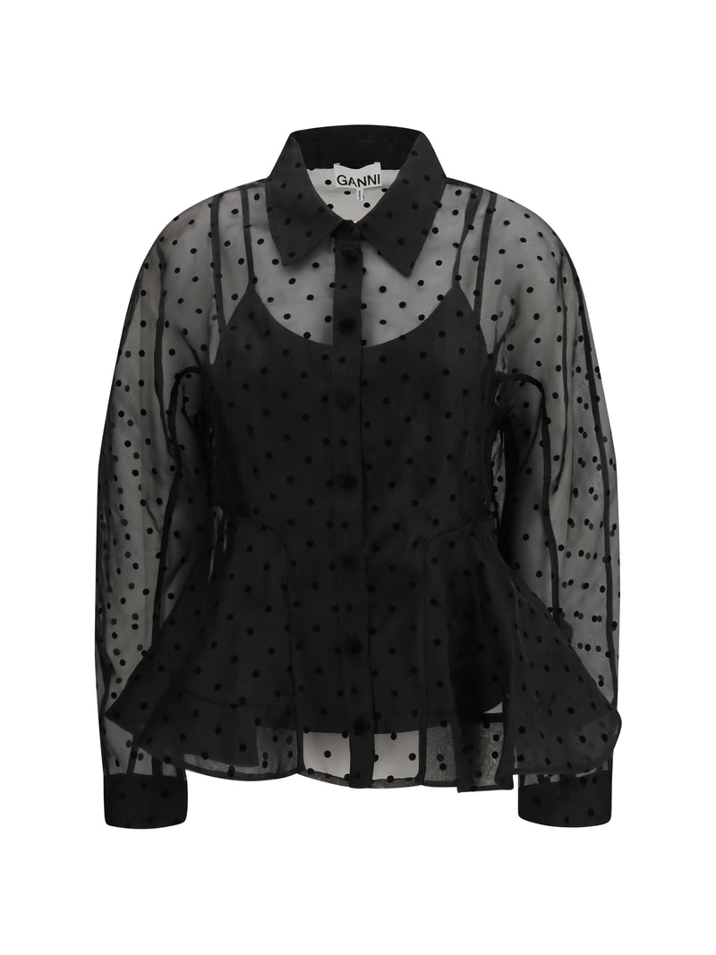 Ganni Ganni Polka Dot Organza Shirt Black - World Class Fashion