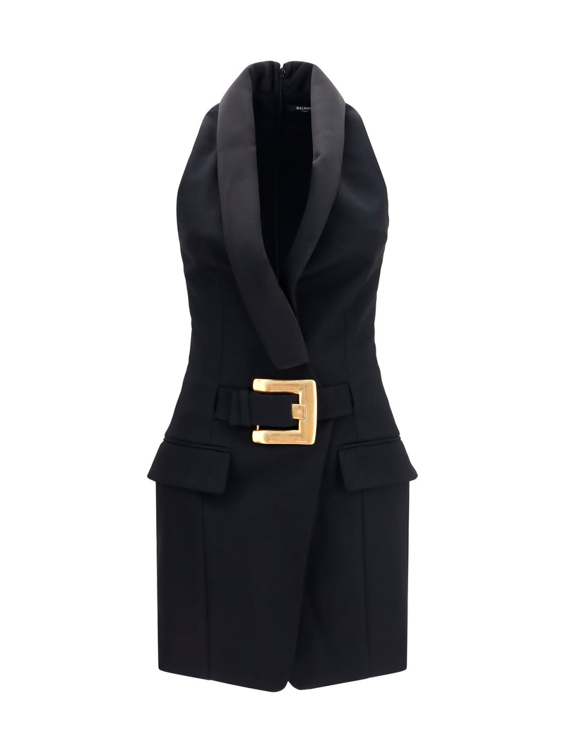 Balmain Vestido con cinturón Grain De Poudre de Balmain negro para mujer - World Class Fashion