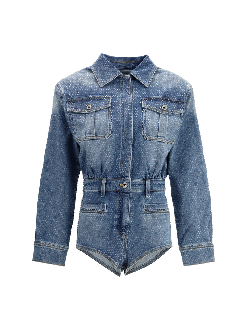 Self-portrait Self-portrait Rhinestone Denim Playsuit Blue - World Class Fashion