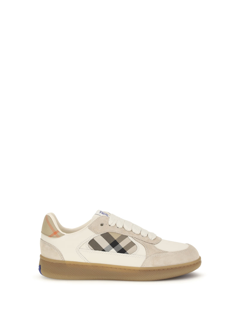Burberry Burberry Terrace Leather and Check Sneakers Beige/Grey - World Class Fashion